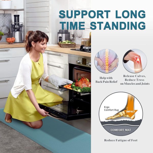 Carvapet Anti-Fatigue Floor Mat Cushioned Kitchen Comfort Mat Waterproof Non-Slip Standing Desk Mats and Rugs Heavy Duty PVC Ergonomic Foam Mat for Home Kitchen Office Laundry,Teal,17.3"x39" - Image 5