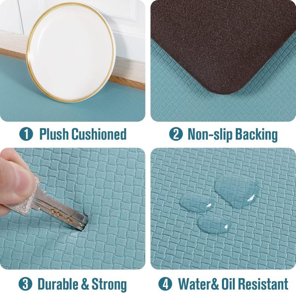 Carvapet Anti-Fatigue Floor Mat Cushioned Kitchen Comfort Mat Waterproof Non-Slip Standing Desk Mats and Rugs Heavy Duty PVC Ergonomic Foam Mat for Home Kitchen Office Laundry,Teal,17.3"x39" - Image 2