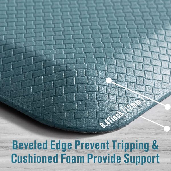 Carvapet Anti-Fatigue Floor Mat Cushioned Kitchen Comfort Mat Waterproof Non-Slip Standing Desk Mats and Rugs Heavy Duty PVC Ergonomic Foam Mat for Home Kitchen Office Laundry,Teal,17.3"x39" - Image 4