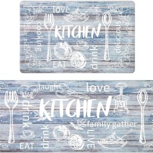 HEBE Anti Fatigue Kitchen Rug Set of 2 Non Slip Cushioned Kitchen Mats for Floor Waterproof Comfort Kitchen Rugs and Mats Farmhouse Chef Mats Floor Carpet for Sink,Laundry Room