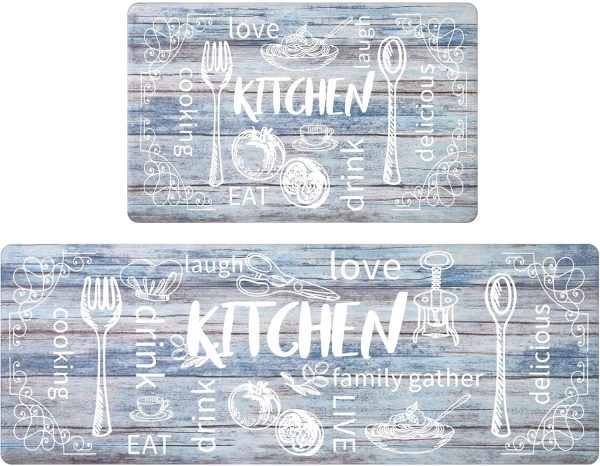 HEBE Anti Fatigue Kitchen Rug Set of 2 Non Slip Cushioned Kitchen Mats for Floor Waterproof Comfort Kitchen Rugs and Mats Farmhouse Chef Mats Floor Carpet for Sink,Laundry Room