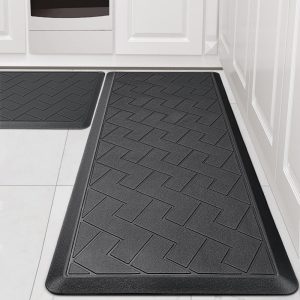 Non-Skid Kitchen Rugs and Mats Waterproof, Anti Fatigue Kitchen Mat 2 PCS, 1/2 Inch Thick Kitchen Floor Mat, Ergonomic Comfort Foam Standing Mat for Floor, Office, Sink, Laundry - Black