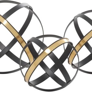 Deco 79 Metal Geometric Decorative Sculpture Home Decor Statues with Gold Accents, Set of 3 Accent Figurines 6", 5", 4"H, Black